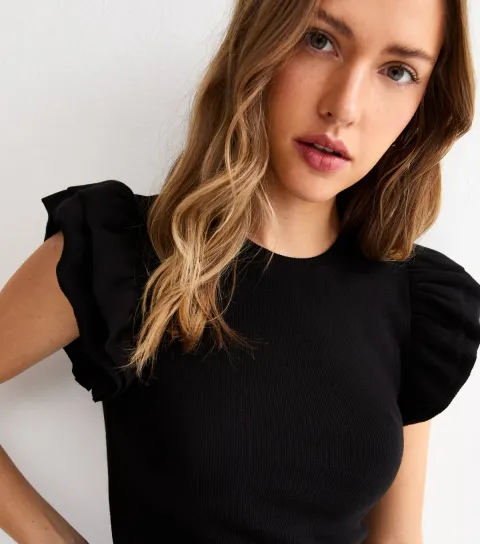 Women's Black Frill Sleeve Top