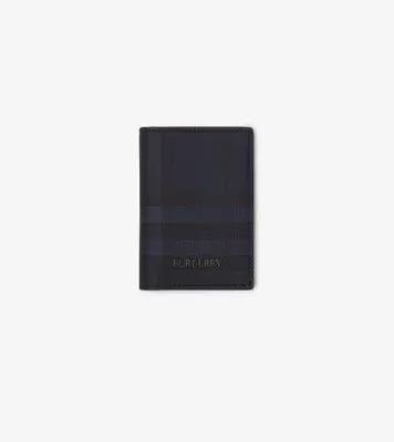 City Check Folding Card Case in Navy - Men, Cotton, Technical