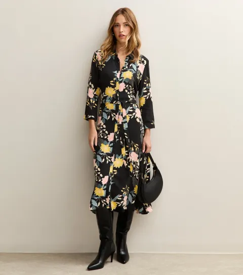 Women's Multicolour Floral Print Shirt Dress