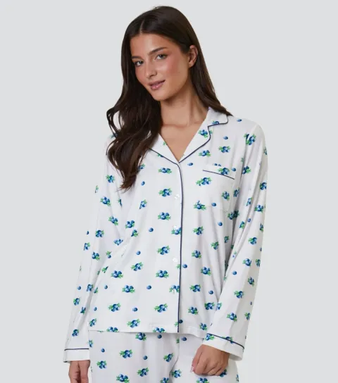 Women's Blue Blueberry Print Long Sleeve Pyjama Set