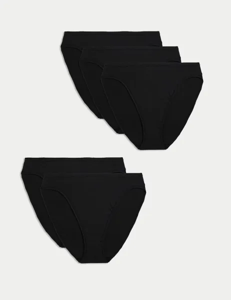Marks & Spencer 5pk Cotton Modal High Leg Knickers Black
