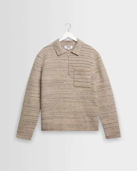 Alpha - Natural and Grey Space Dye Zip Polo