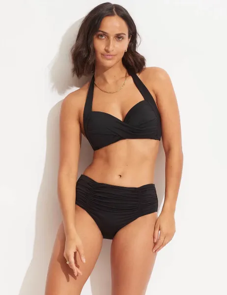 Seafolly Collective Padded Twist Front Plunge Halterneck Bikini Top Black