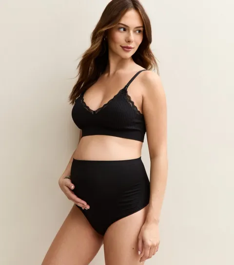 Women's Maternity Black Over The Bump Thong