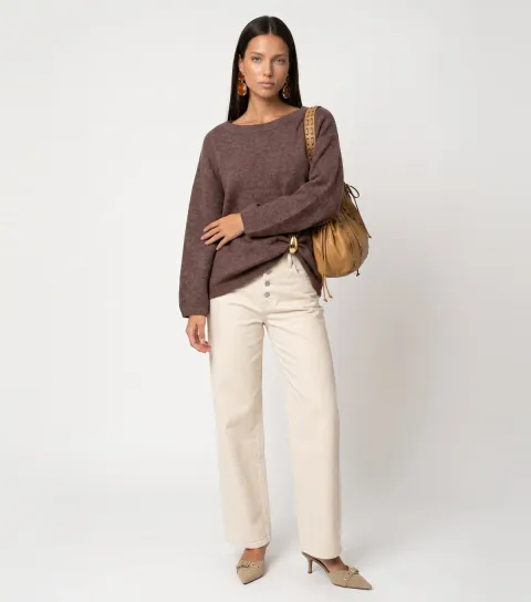 Urban Bliss Women's Brown Ruched Front Gold Tone Brooch Jumper