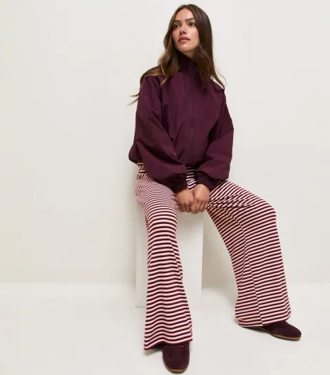 New Look Women's Petite Red Striped Jersey Wide Leg Trousers