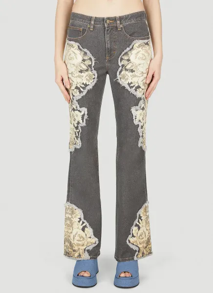 Floral Printed Flared Jeans