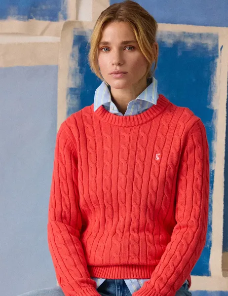 Joules Pure Cotton Cable Knit Crew Neck Jumper Red