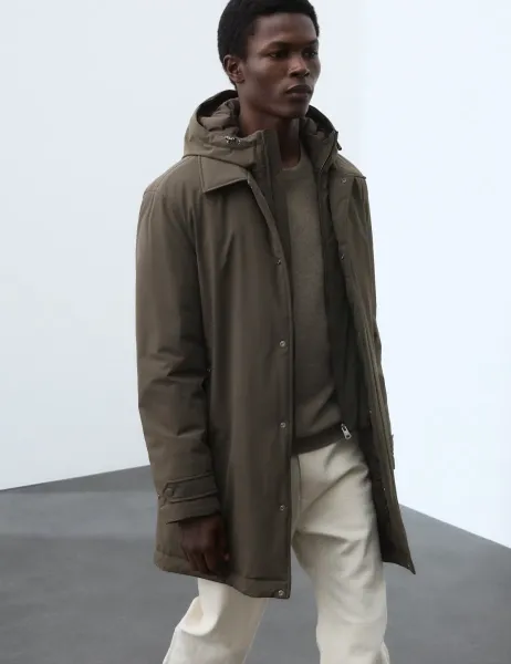 Autograph Wadded Hybrid Mac With Removable Hood Dark Taupe