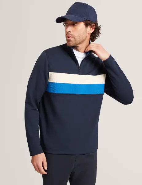 Ted Baker Modal Blend Jersey Striped Half Zip Sweatshirt Navy