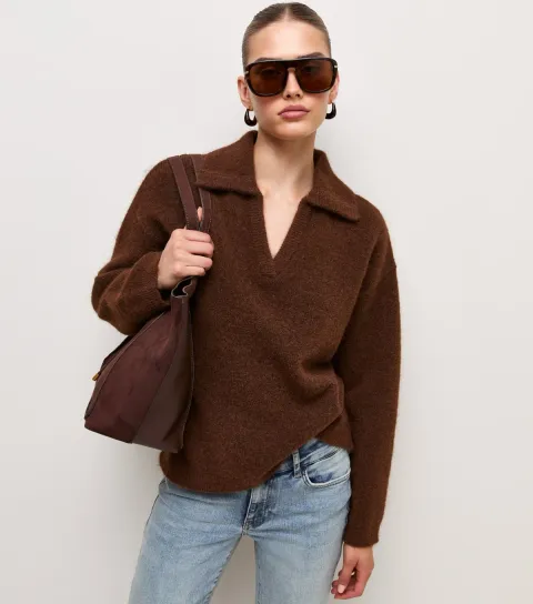 New Look Women's Dark Brown Knitted Polo Jumper with Wool