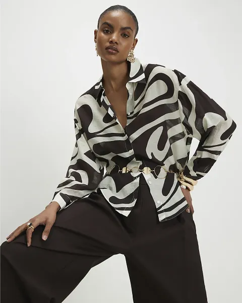 River Island Abstract Print Long Sleeve Shirt