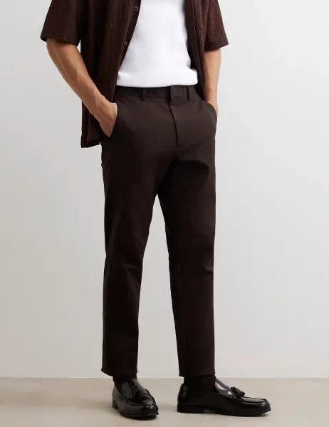 River Island Slim Fit Cotton Rich Stretch Chinos Dark Brown