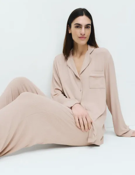 Marks & Spencer Rib Pyjama Set Fawn