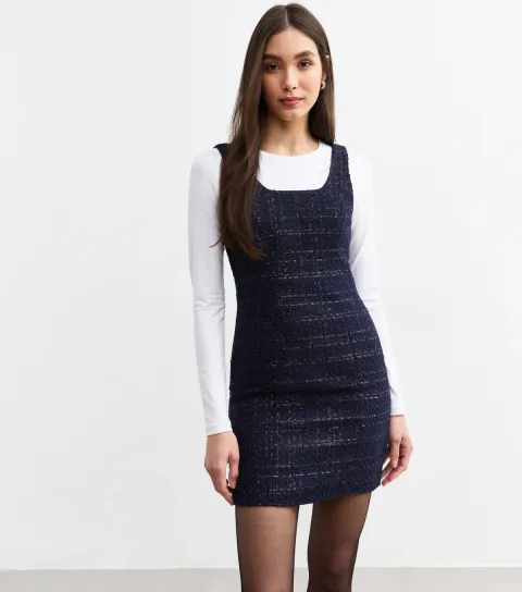Women's Blue Bouclé Pinafore Dress