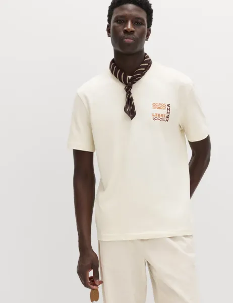 Marks & Spencer Pure Cotton Libre Ibiza Graphic T shirt Ecru
