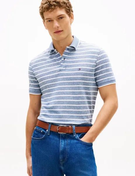 Tommy Hilfiger Cotton Rich Striped Polo Shirt with Linen