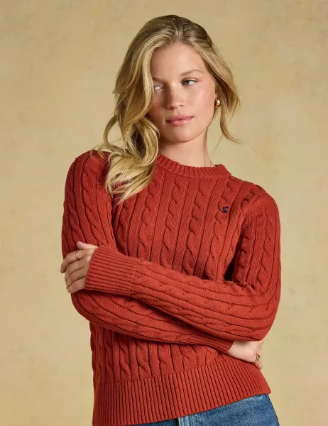 Joules Pure Cotton Cable Knit Crew Neck Jumper Orange