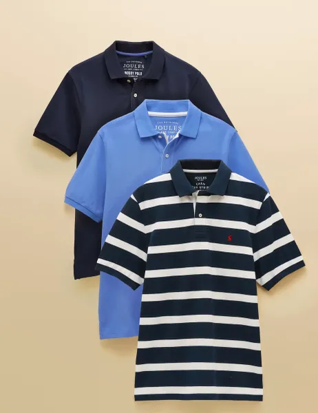 Joules 3 Pack Pure Cotton Striped Polo Shirts Multi