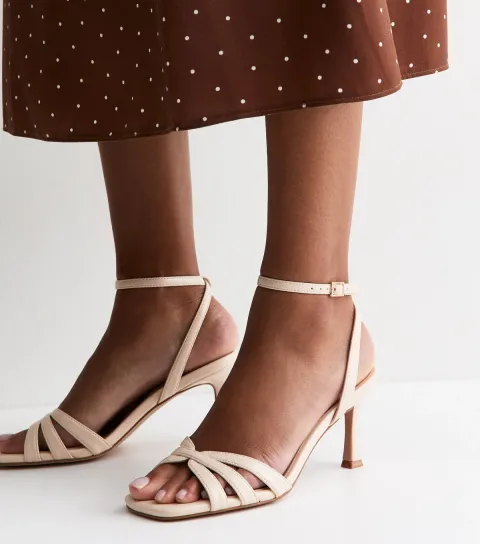 Women's Off White Faux Leather Strappy Stiletto Sandals Vegan
