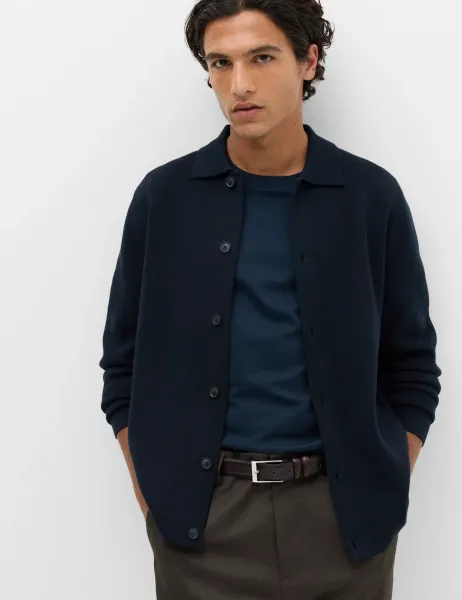 Marks & Spencer Cotton Blend Milano Knit Overshirt Navy