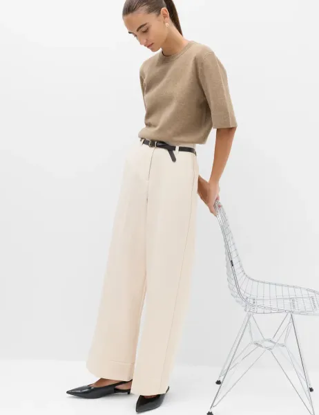 Marks & Spencer Belted Straight Leg Trousers Ivory