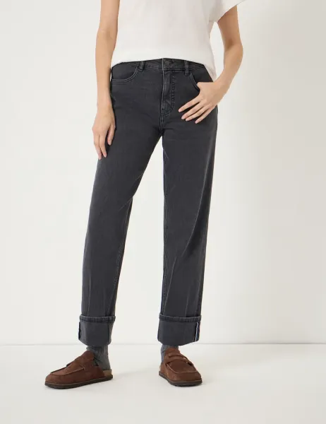 HUSH Mid Rise Straight Leg Turn Up Jeans Black