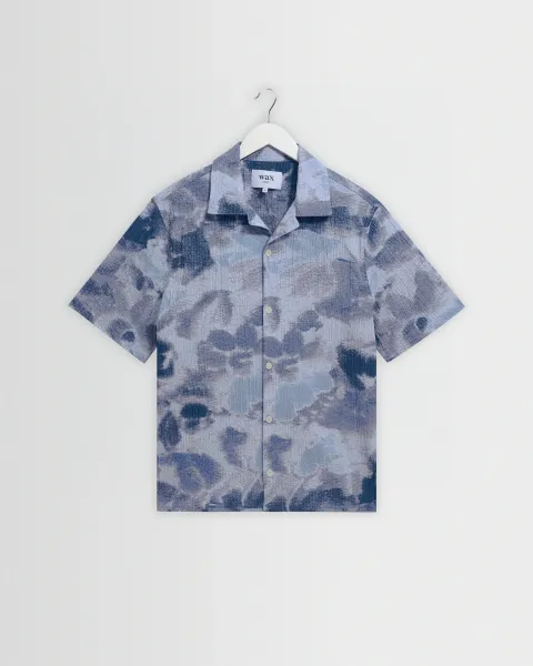 Didcot - Blue Watercolour Print Short-Sleeve Shirt