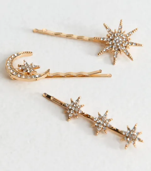 New Look Pack Of 3 Gold Tone Celestial Hair Slides