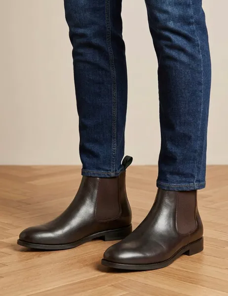 Wide Fit Leather Chelsea Boots Dark Brown