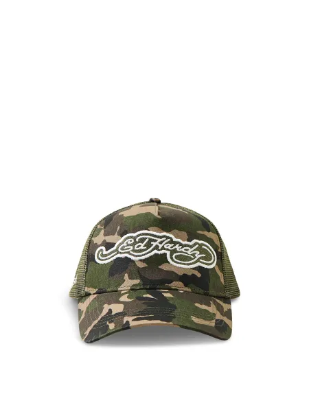 Ed Hardy Embroidery Applique Cord 5 Panel Trucker Cap