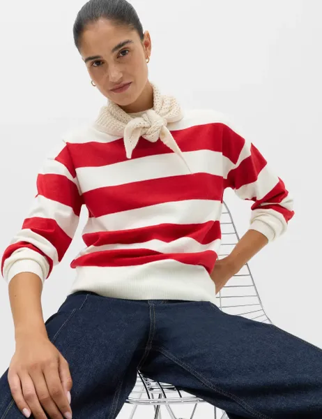 Marks & Spencer Air-Yarn Striped High Neck Relaxed Fit Jumper Ivory Mix