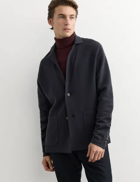 Jaeger Pure Merino Wool Knitted Blazer Dark Navy