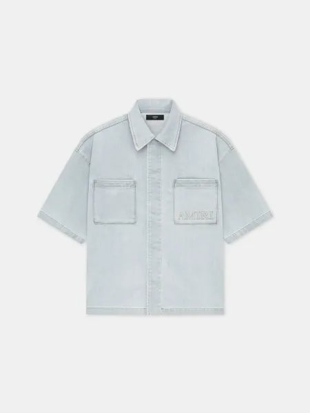 3D SHORT SLEEVE SNAP SHIRT - Light Indigo