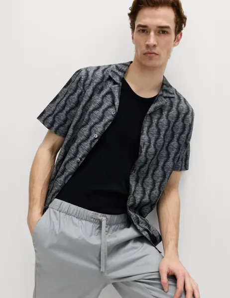 Marks & Spencer Pure Cotton Geometric Short Sleeve Shirt Black Mix