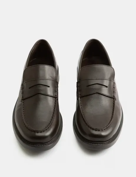 Marks & Spencer Leather Slip On Loafers Dark Brown