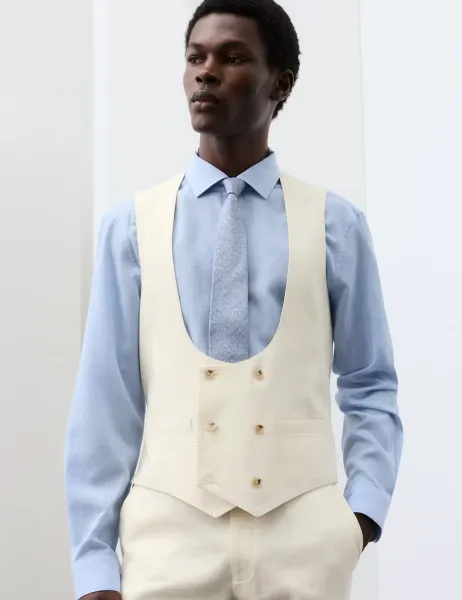Autograph Italian Performance Linen Blend Double Breasted Waistcoat White