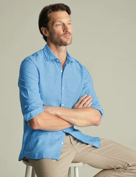 Charles Tyrwhitt Slim Fit Pure Linen Shirt Blue