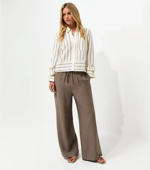 New Look Women's Petite Mink Woven Wide Leg Trousers