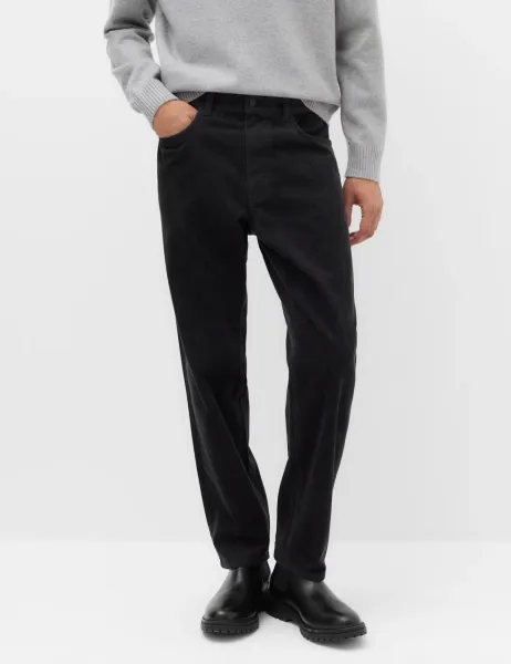 Marks & Spencer Straight Fit Pure Cotton Corduroy 5 Pocket Trousers Black