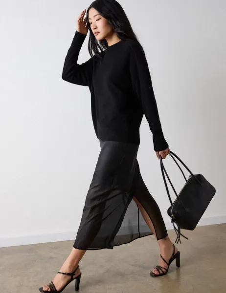 Whistles Pure Cashmere Seam Detail Knitted Top Black
