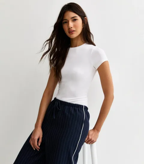 Women's White Crew Neck Short Sleeve Bodysuit