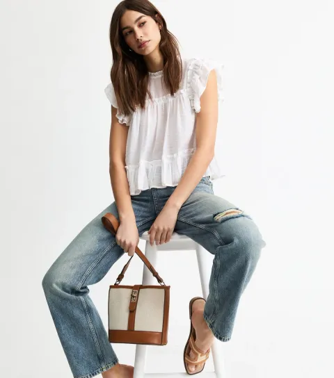 Women's Blue Ripped Straight Leg Jeans