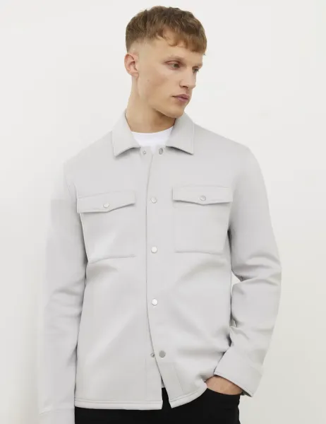 River Island Slim Fit Pure Cotton Overshirt Grey