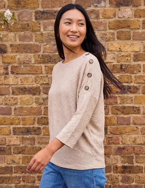 Roman Button Detail Top Beige