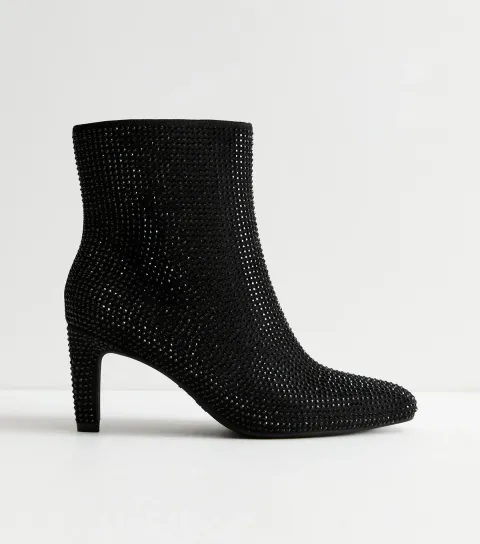 New Look Women's Black Gem Embellished Ankle Boots Vegan