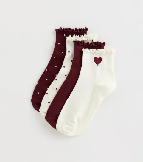 Pack of 4 Burgundy Dotty Frill Socks