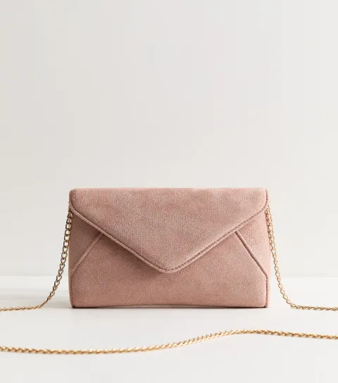 Light Pink Faux Suede Clutch Bag