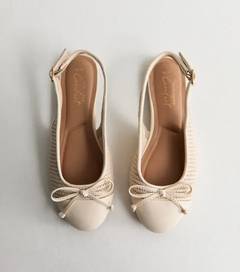 Women's Off White Woven Slingback Ballerina Pumps Vegan