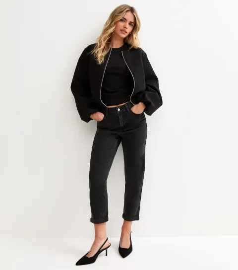 Women's Petite Black Mom Jeans